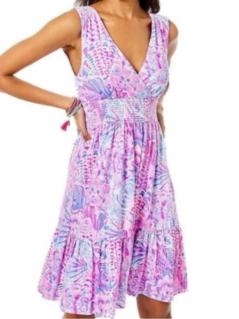Lilly Pulitzer Vivette Dress in a smocked waistband and ruffled hem. - Picture 1 of 7